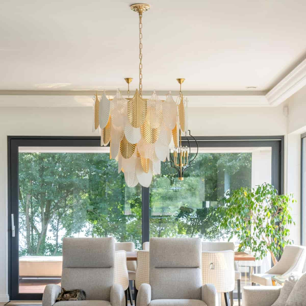 Designerska lampa wisząca do salonu Palermo P21070AU metal szkło złota