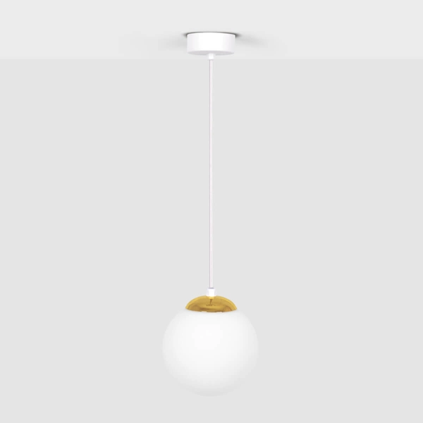 Pojedyncza lampa wisząca Elmo K-5310 Kaja kula metalowa szklana biała złota