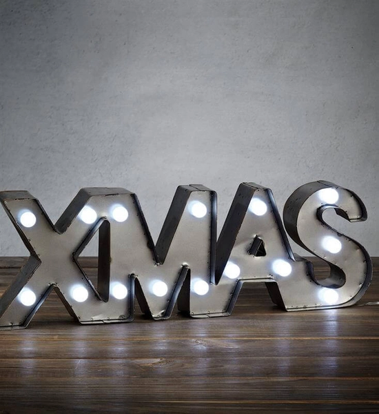 Świąteczny napis świetlny XMAS dekoracja LED 0,9W szara