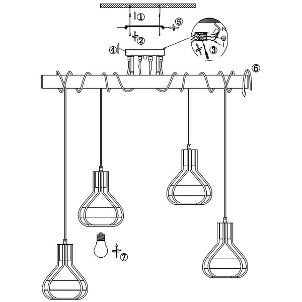 Wisząca LAMPA industrialna CLASTRA 15388-4D Globo druciana OPRAWA metalowy ZWIS na listwie czarny