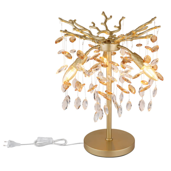 Kryształowa nocna lampka Queena 64138TG glamour bursztynowa złota