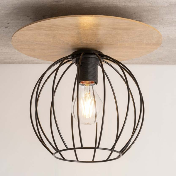 Industrialna lampa sufitowa Cyber 32354 druciana czarna drewno