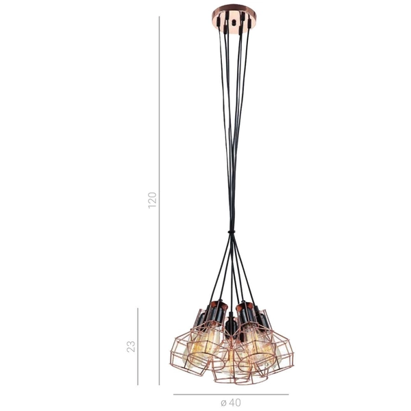 LAMPA wisząca PERIFO MDM-2272/6 BK+COP Italux industrialna OPRAWA metalowy ZWIS druciane klatki loft miedź