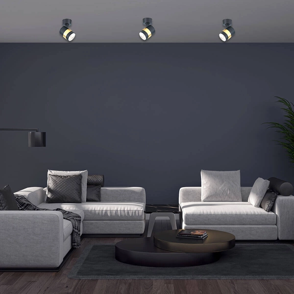 Regulowana lampa przysufitowa Antillo LP-770/1W BK metalowa do sypialni czarny złoty