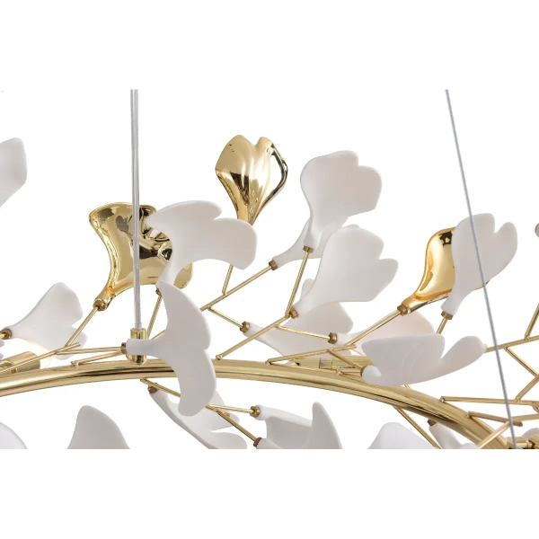 Żyrandol glamour Leaf MD2858-6AS-G ring motyw kwiatów złoty biały