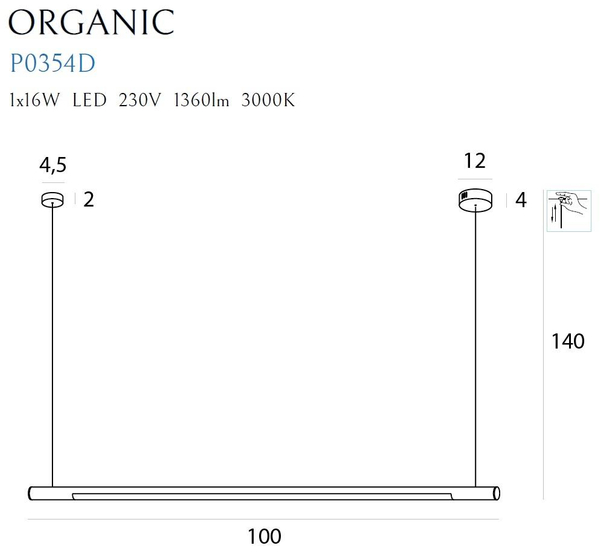 LAMPA wisząca HORIZON  P0354D Maxlight metalowa OPRAWA zwis LED 16W 3000K listwa czarna
