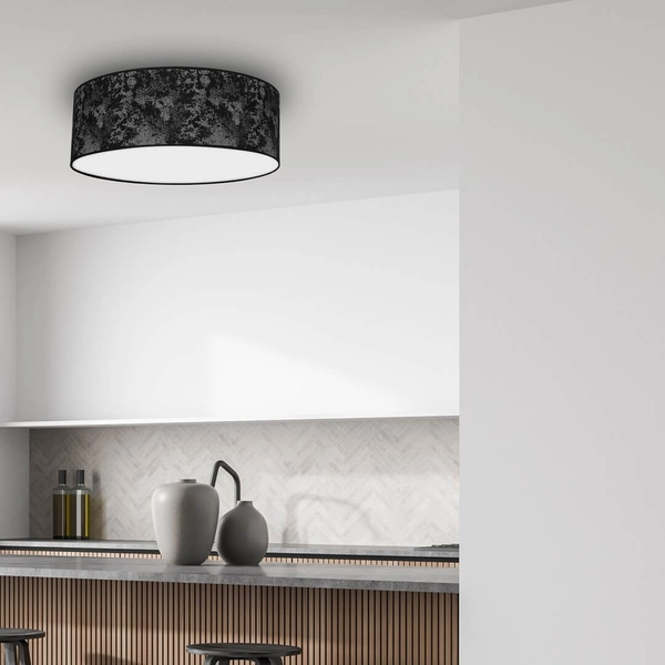 Abażurowy plafon salonowy Satino okrągły czarny srebrny