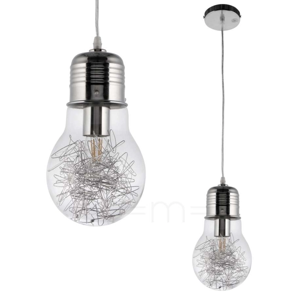 Lampa wisząca VEN 601/1 szklana żarówka bulb loft chrom przezroczysta