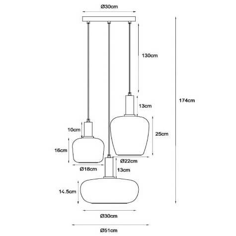 Szklana lampa wisząca Ilona 45408/13/99 czarna zielona bursztynowa