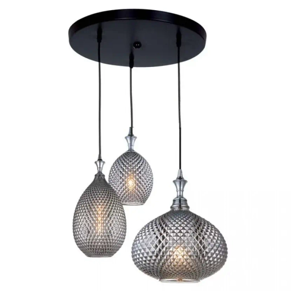 Potrójna lampa wisząca 19241 szklany przydymiony szary czarny