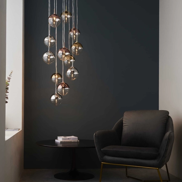 Zwisająca lampa wielopunktowa Paloma 98115 Endon kule chrom złoty przezroczysty