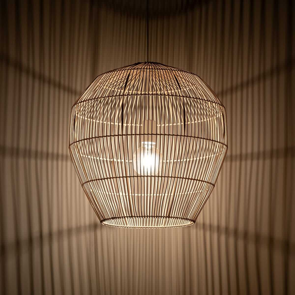Wisząca lampa Haiti 11164 klatka kosz japandi bambusowa drewniana biała