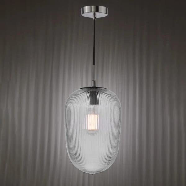 Ryflowana lampa wisząca Abrielle ABR0108 szklany owalny nikiel
