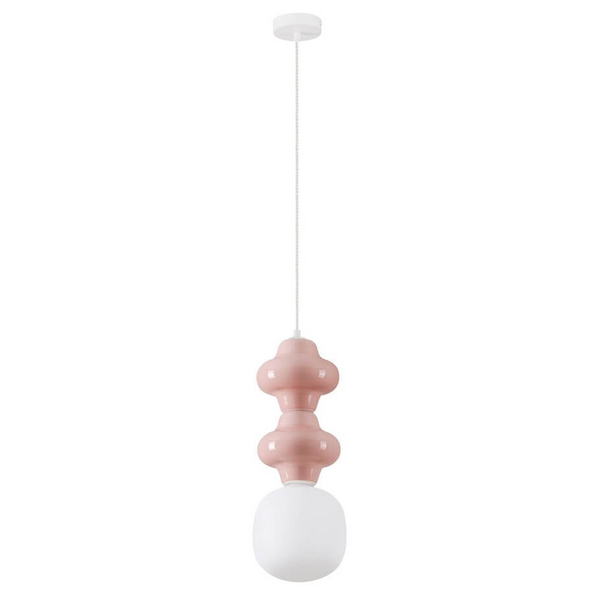 Wisząca lampa ceramiczna VILROSA LE44561 nad stół różowa biała