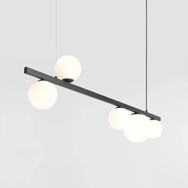 Wisząca lampa salonowa Libra 1099F1 Aldex listwa z kulami czarna biała