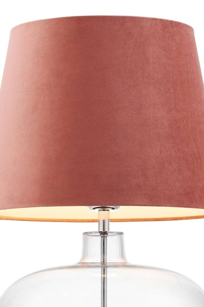 Klasyczna LAMPA stołowa SAWA VELVET 41012116 Kaspa abażurowa LAMPKA nocna do sypialni przezroczysta różowa