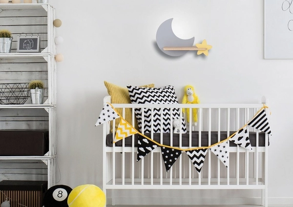 Dziecięcy kinkiet Moon drewniany księżyc LED 5W 4000K szary