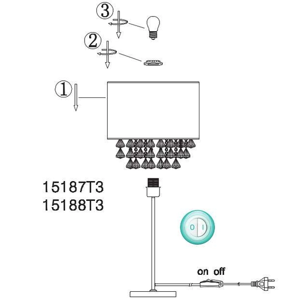Stojąca LAMPA stołowa AMY 15188T3 Globo nocna LAMPKA abażurowa z kryształkami glamour crystal srebrna przezroczysta