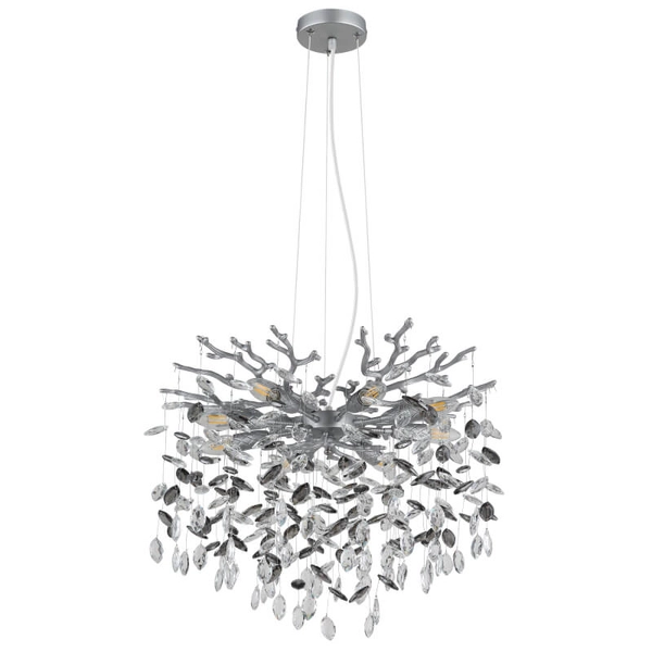 Szklana zwisająca lampa Queena 64138H1S do salonu kryształowa srebrna