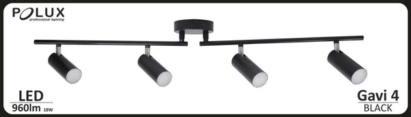 Plafon LAMPA sufitowa GAVI 308443 Polux regulowana OPRAWA listwa LED 18W 3000K tuby czarne