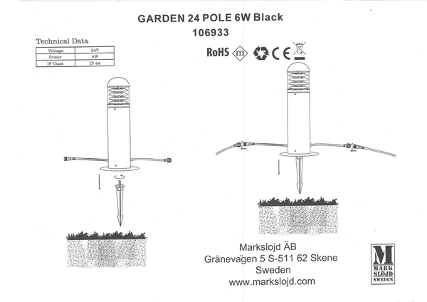 Stojąca lampa metalowa Garden słupek ogrodowy czarny