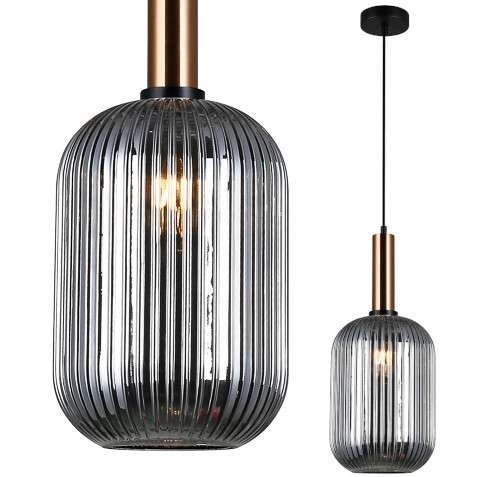 LAMPA wisząca ANTIOLA PND-5588-1L-BRO+SG Italux szklana OPRAWA loftowy zwis plisowany mosiężny przydymiony