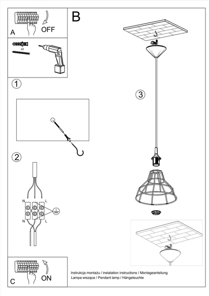 Industrialna LAMPA wisząca SL.0145 druciana OPRAWA metalowa ZWIS drut biały