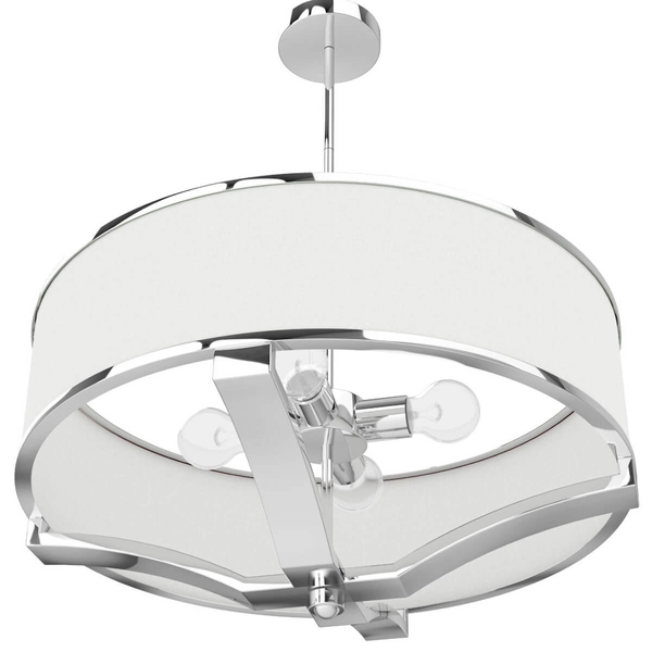 Klasyczna lampa wisząca Gerdo zwis abażurowy biały chrom