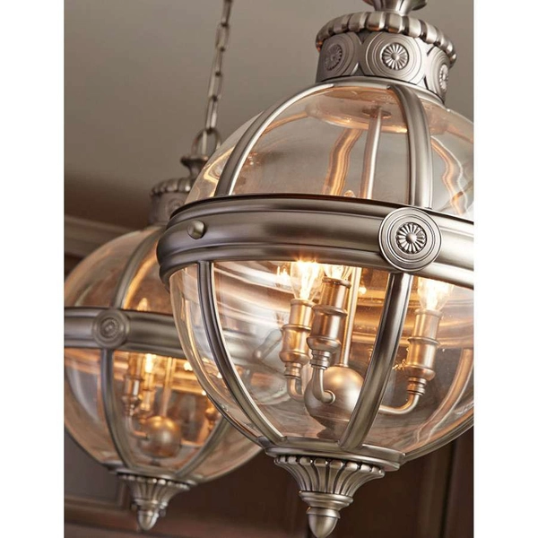 LAMPA wisząca FE-ADAMS-3P-ANL Elstead FEISS metalowa OPRAWA rustykalna ZWIS kula ball na łańcuchu nikiel przezroczysta