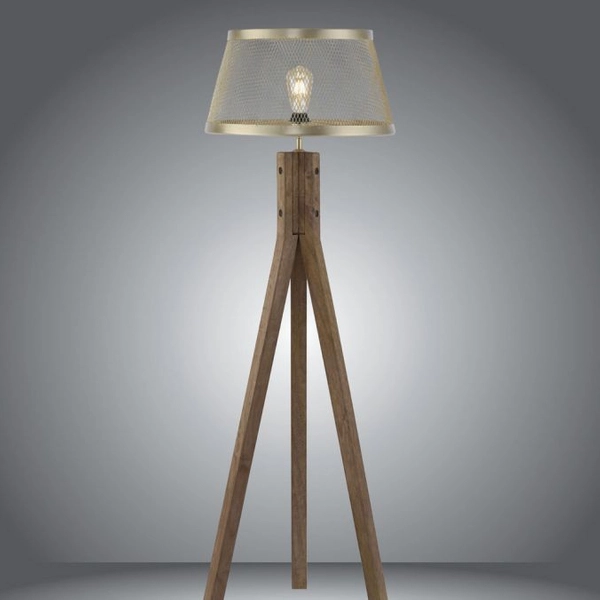 Lampa sypialniana Frederik 11424-60 drewniana z kloszem mosiądz