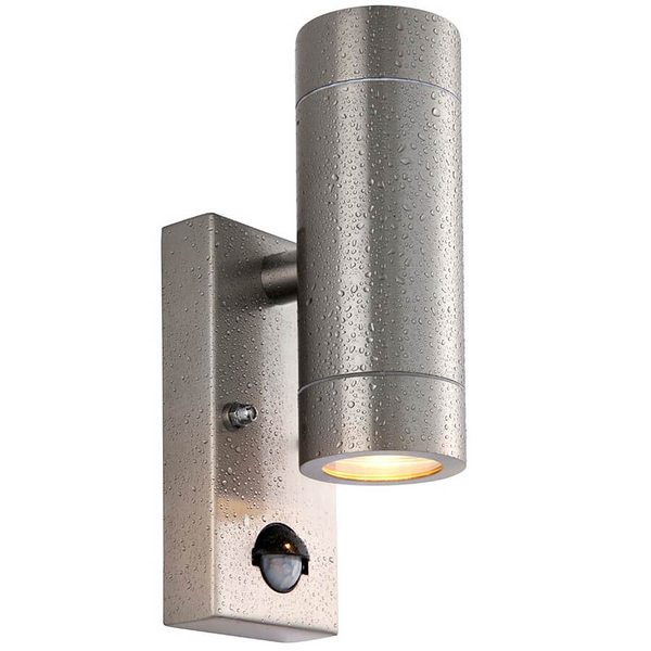 Naścienna lampa na taras Palin PIR 101352 z czujnikiem ruchu IP65 srebrna