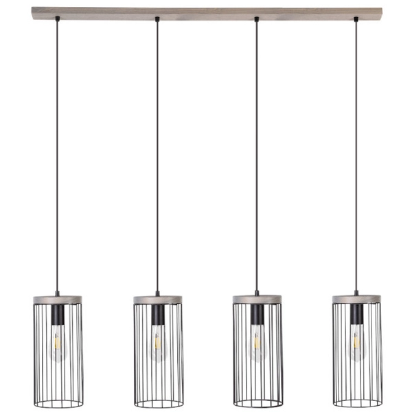 Industrialna lampa wisząca TIMEO 19619404 metalowa druciak drewno czarny