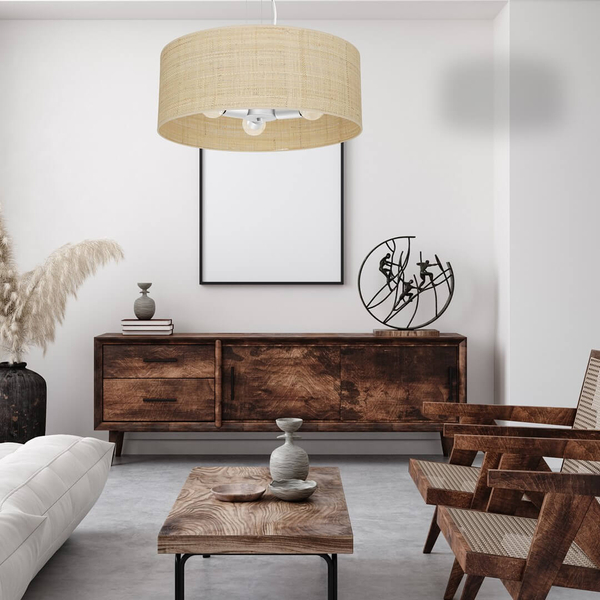 Wisząca lampa salonowa Marshall nad stół ratan biała