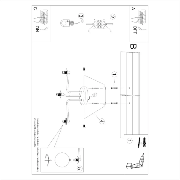 Kulista lampa sufitowa ASTRAL SL.1662 potrójna biała czarna