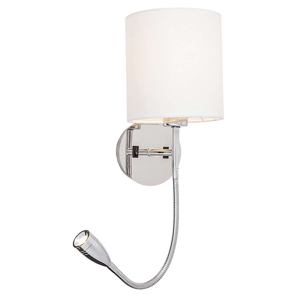 Kinkiet LAMPA ścienna LARKIN 6529 Rabalux abażurowa OPRAWA z peszlem LED 3W 2800K do czytania chrom biała halva
