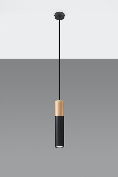 Wisząca LAMPA hygge SL.0632 skandynawska OPRAWA metalowy ZWIS hygge drewniany czarny