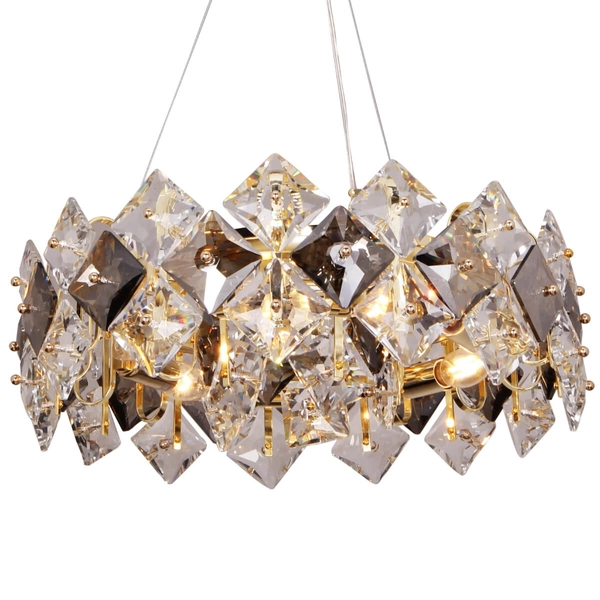 Wisząca lampa glamour Tiara 9864-500 szklana złoty przezroczysty dymiony