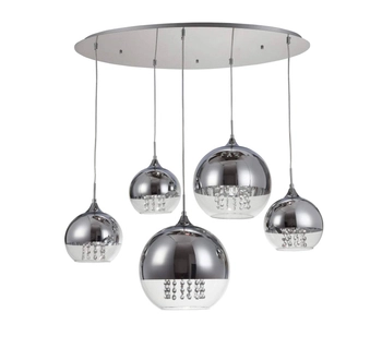 Glamour LAMPA wisząca FERMI P140-PL-170-5-N Maytoni okrągła OPRAWA szklany ZWIS kaskada kryształki chrom przezroczyste