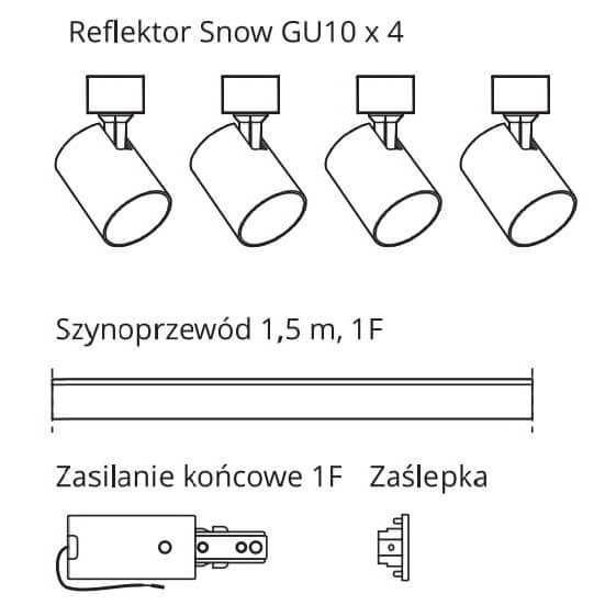 1-fazowy system szynowy Snow zestaw regulowany czarny złoty