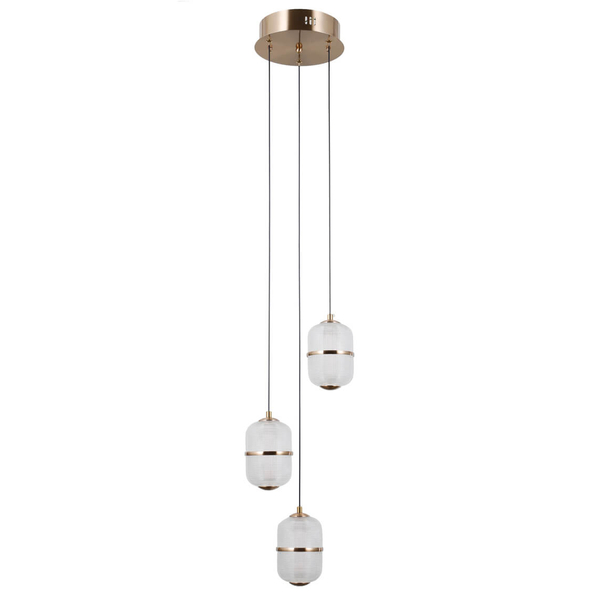 Szklana lampa zwieszana Alani PND-34375-3-HBR LED 45W 3000K owalna złoty