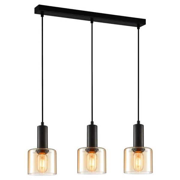 Wisząca lampa nowoczesna Santia PND-65342-3-BK+AMB listwa nad wyspę czarna bursztynowa