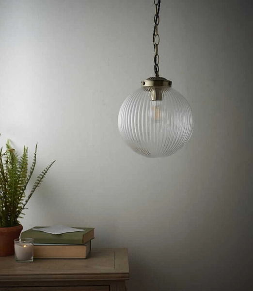 Kulista lampa wisząca Brydon 71123 Endon łańcuch szkło przezroczysty mosiądz