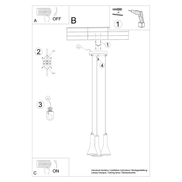 Lampa zwisająca Rea SL.1226 do jadalni potrójna szara