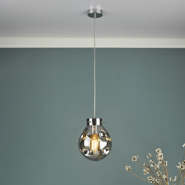 Designerski zwis Quinn QUI0110 Dar Lighting kula szkło dymione chrom