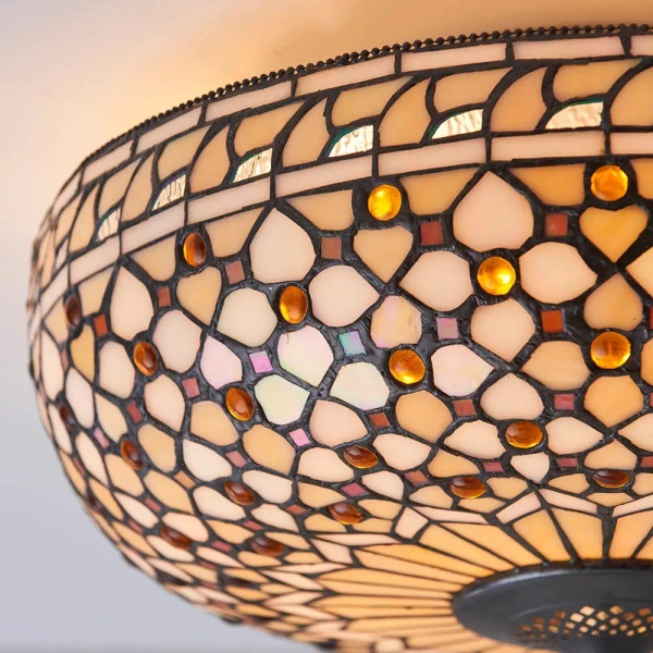 Lampa sufitowa tiffany Mille Feux 64276 dekoracyjna szklana brązowa beżowa