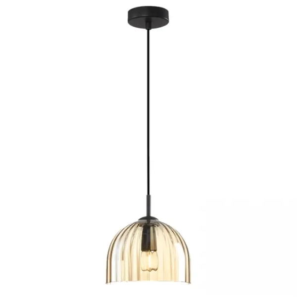Pojedyncza lampa wisząca 22114 ryflowana szklana do jadalni czarny