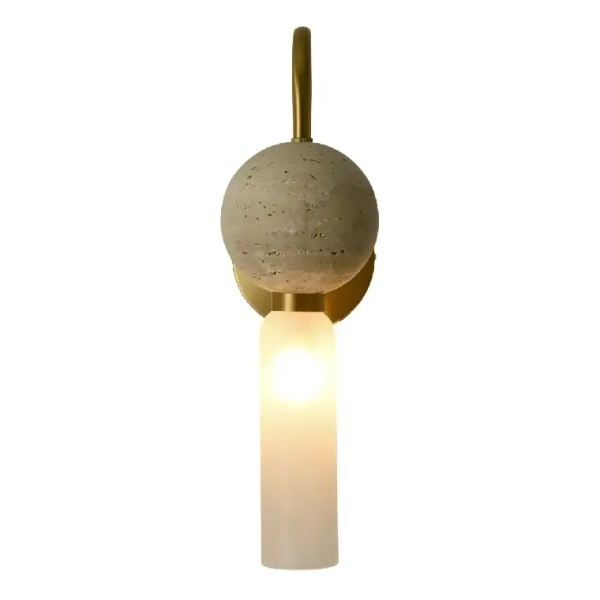 Modernistyczna naścienna lampa Bilo WL0111 tuba biała mosiądz
