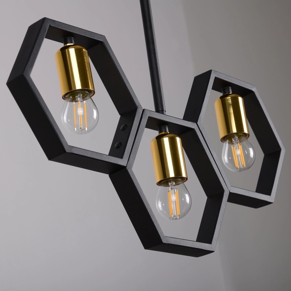 Lampa wisząca potrójna Honey 312549 Polux geometryczna czarna złota