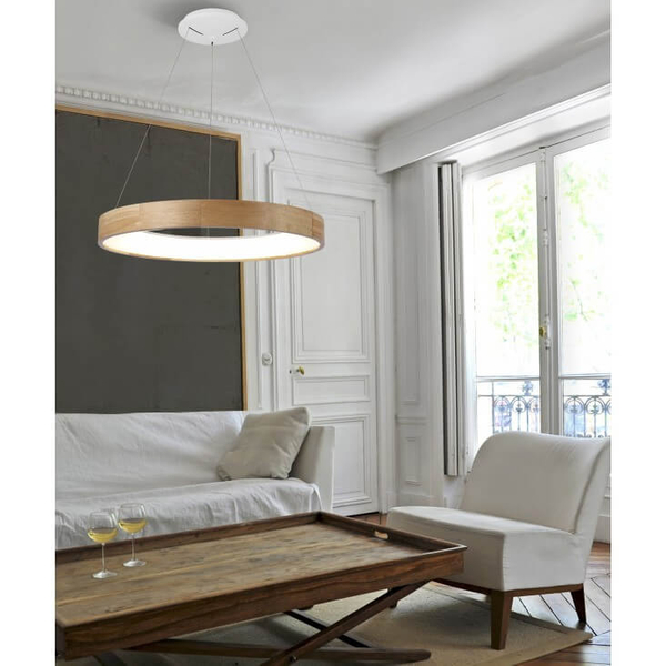 Okrągła lampa wisząca SILVAM AZ3344 Azzardo LED 30W 3000K drewniany
