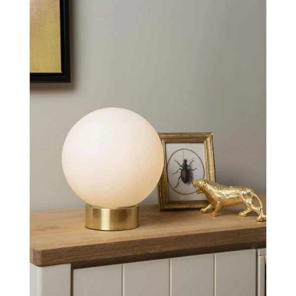 Kulista lampa stołowa Jorit ball do sypialni złota biała